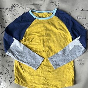 Mini Boden Bright Yellow and Navy Raglan Tee